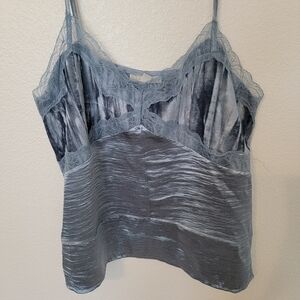 Rygrass Elegant Gray Lace Y2K Trim Cami Top SZ L